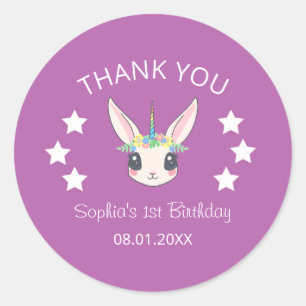 Adesivo Unicorn Fofo Rosa Obrigado Aniversário