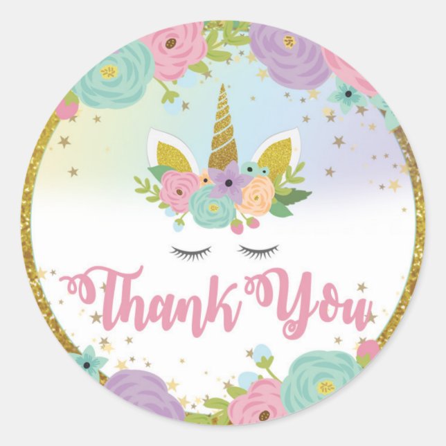 Adesivo Unicorn Obrigado, Round Sticker (Frente)