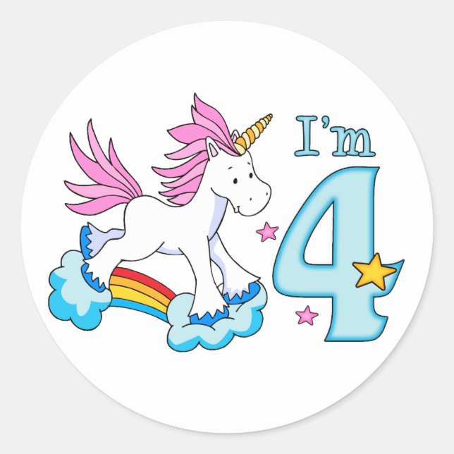 Adesivo Unicorn Rainbow 4. º Aniversário (Frente)