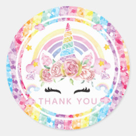 Adesivo Unicorn Rainbow Birthday Obrigado
