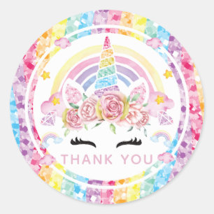 Adesivo Unicorn Rainbow Birthday Obrigado