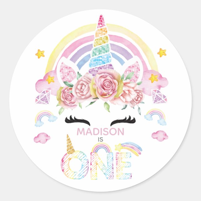 Adesivo Unicorn Rainbow Personalizado Primeiro Aniversário (Frente)