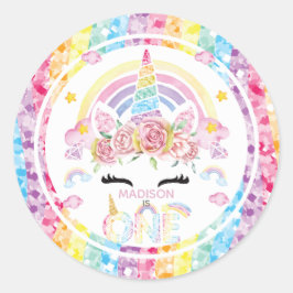 Adesivo Unicorn Rainbow Personalizado Primeiro Aniversário