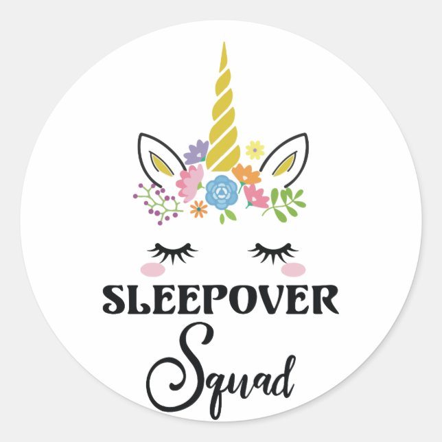 Adesivo Unicorn Sleepover Squad Birthday SlumbParty (Frente)