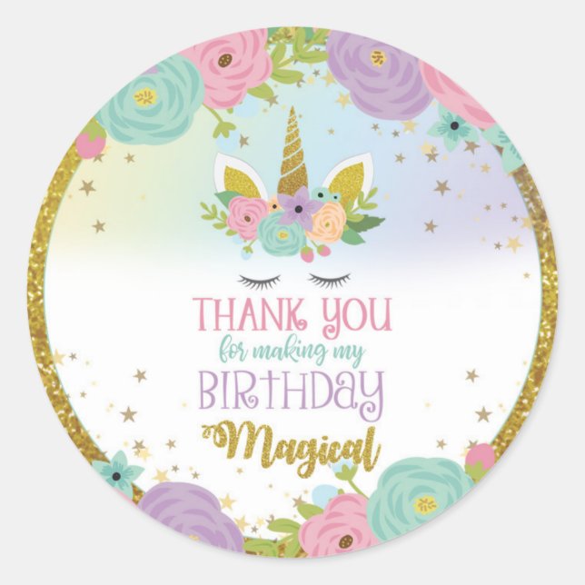 Adesivo Unicorn Sticker Obrigado Fazer Birthday Magical (Frente)
