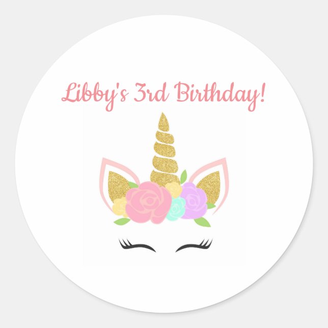 Adesivo Unicorn Themed Birthday Party Sticker Round (Frente)