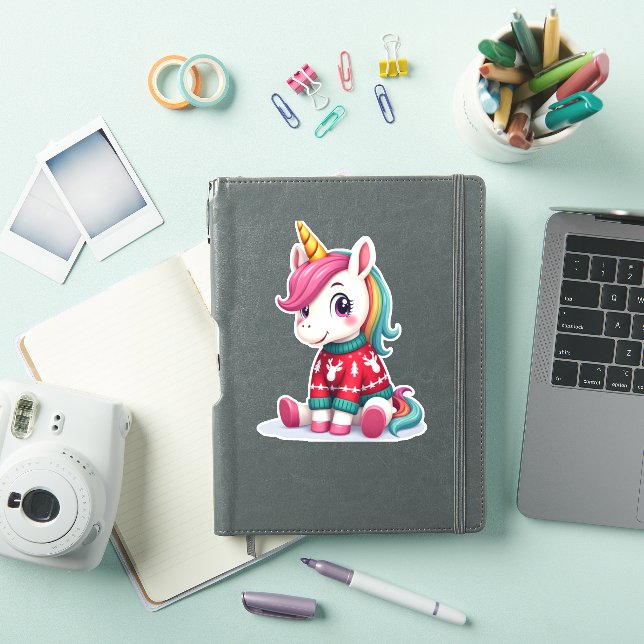 Adesivo Unicorn with Christmas Sweater Unicorn Girls Chris (Capa para iPad)