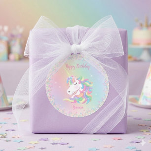 Adesivo Unicórnio Arco-Íris Pastel Feliz Aniversário
