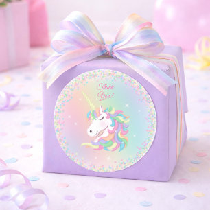 Adesivo Unicórnio Arco-Íris Pastel Feliz Aniversário Obrig