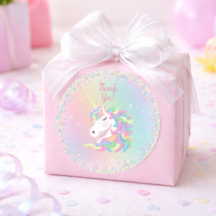 Adesivo Unicórnio Arco-Íris Pastel Feliz Aniversário Obrig