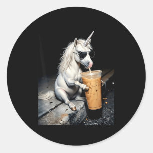 Adesivo Unicórnio bebendo café gelado meme engraçado de an