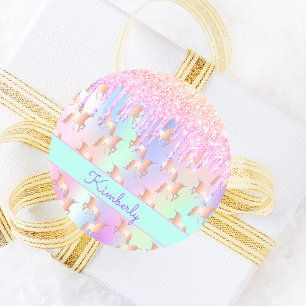 Adesivo Unicórnio brilho rosa iridescente rosa dourado ani