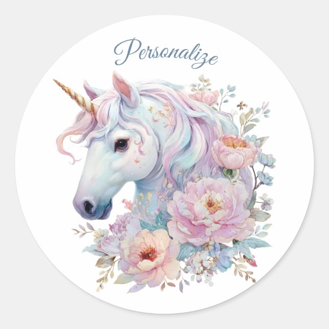 Adesivo Unicórnio Caprichoso com Acentos Florais Pastel (Frente)