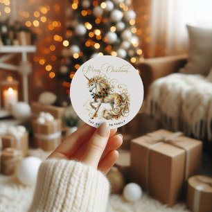 Adesivo Unicórnio de Natal Branco e Dourado Elegante