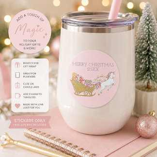 Adesivo Unicórnio de Natal Pastel Trenó do Papai Noel Rosa