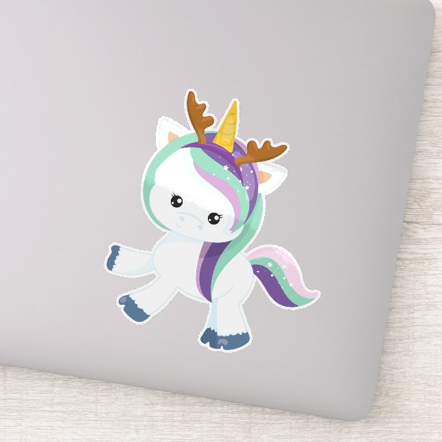 Adesivo Unicórnio de Natal, Unicórnio Bonito, Antlers, Xma (Detalhe)