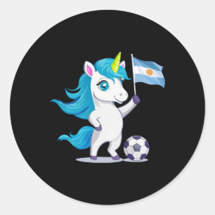 Adesivo Unicórnio de Raízes Argentinas Fofo Jogando Futebo