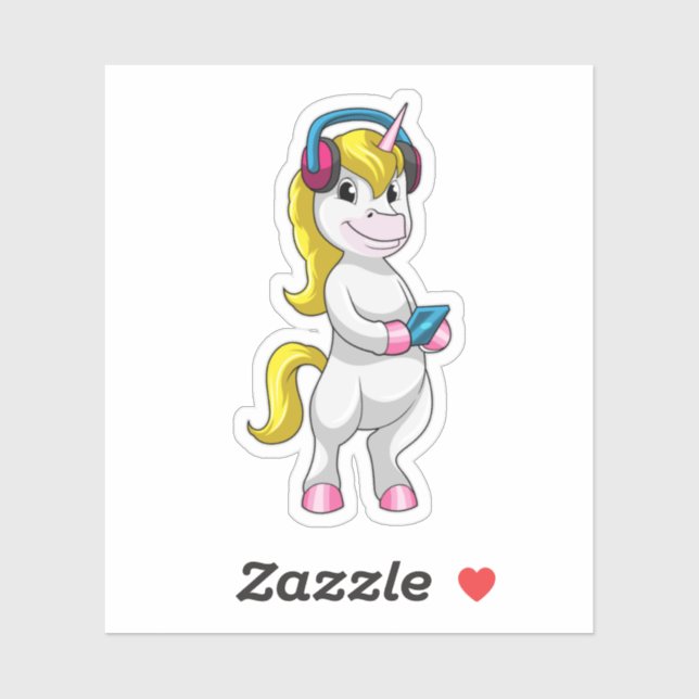 Adesivo Unicórnio em Ouça música com fone de ouvido (Folha)