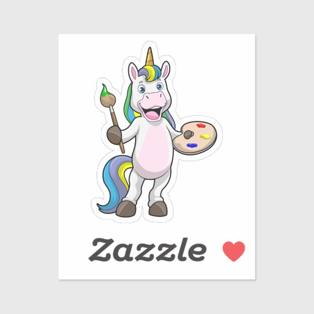 Adesivo Unicórnio em Pintura com Pincel e Cor (Folha)