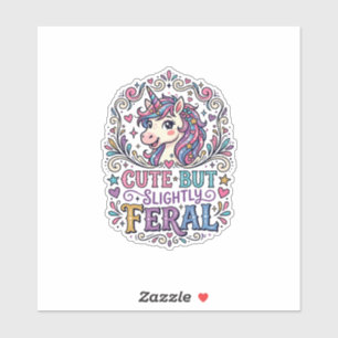 Adesivo Unicórnio Fofo mas Ligeiramente Feral Fundo Branco