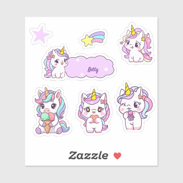 Adesivo Unicórnio Fofo Personalizado (Folha)