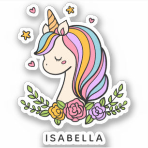 Adesivo Unicórnio Fofo Personalizado Nome Caprichoso Femin