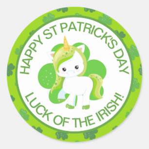 Adesivo Unicórnio Irlandês Sorridente Verde Fofo e Trevo d