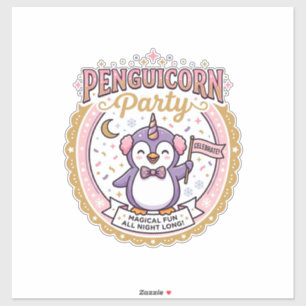Adesivo Unicórnio Penguicórnio Festa POD Pronto Zazzle Des