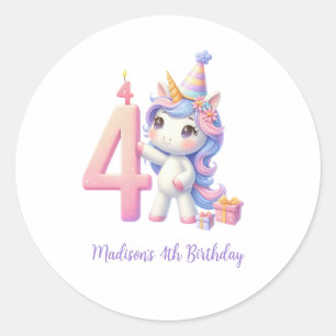 Adesivo Unicórnio Personalizado Aniversário de 4 anos Meni