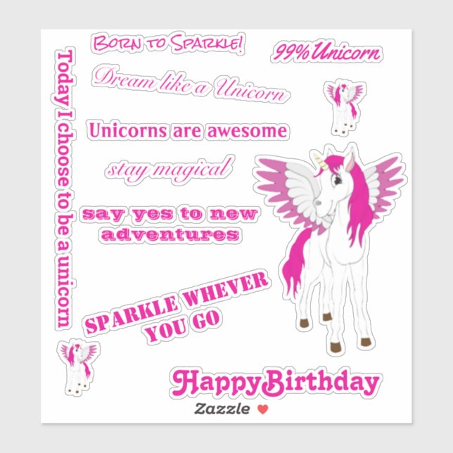 Adesivo Unicórnio Voador Rosa Wing (Folha)