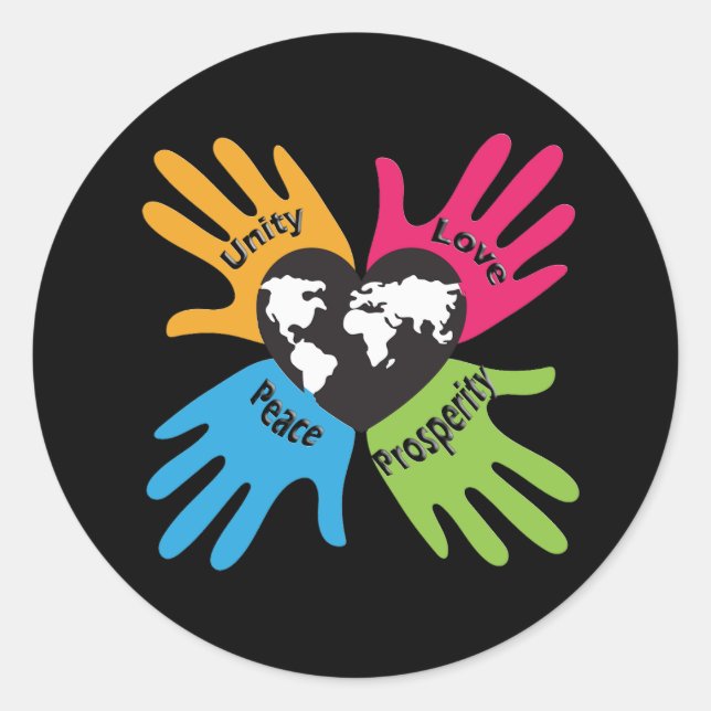 Adesivo Unidade, Amor, Paz, Prosperidade (Frente)