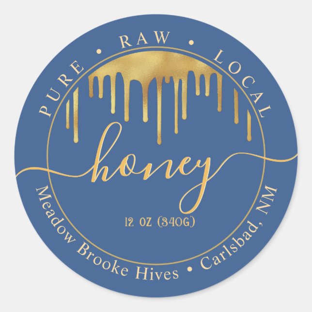 Adesivo Unidades de Ouro e Fonte Decorativa do Rótulo Azul (Frente)