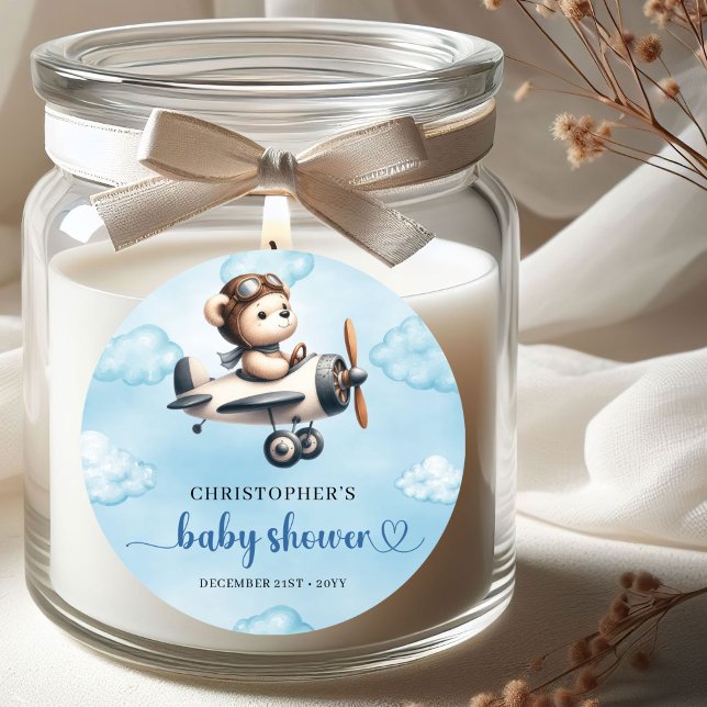Adesivo Unique Boy Baby Shower Sticker Blue Brown Teddy  (Unique Boy Baby Shower Sticker Blue Brown Teddy Bear Aviator

)