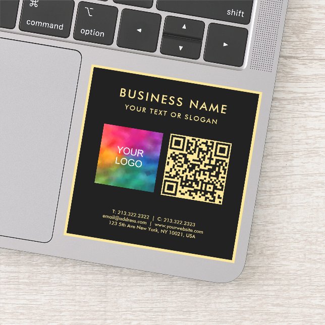 Adesivo Upload Business Logo Black & Gold Elegant QR Code (Detalhe)