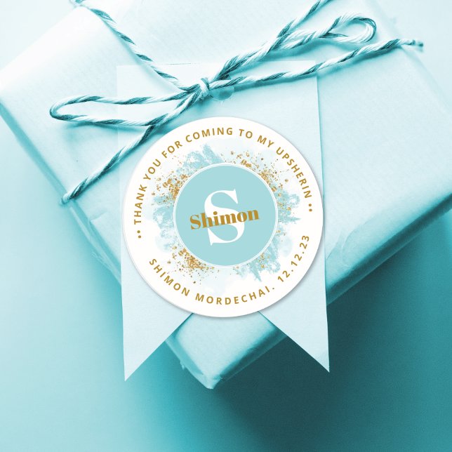 Adesivo Upsherin Obrigado Monograma Watercolor Glitter (Criador carregado)