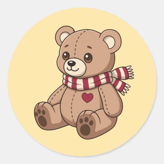 Adesivo Ursa de pelúcia bege fofa com cachecol listrado am (Frente)