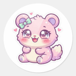 Adesivo Ursa Rosa Fofa Kawaii Pastel Chibi Coração St