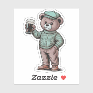 Adesivo Ursa Teddy Fofa Segurando Cerveja