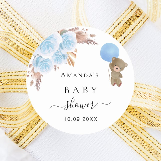 Adesivo ursinho chá de fraldas pampas capim azul (Criador carregado)