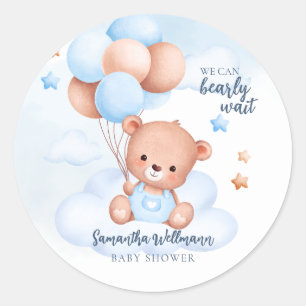 Adesivo Ursinho de Pelúcia Menino Chá de Bebê Personalizáv