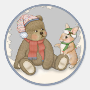 Adesivo Ursinho e coelho do Natal da neve