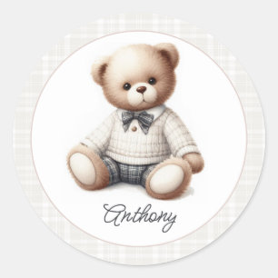 Adesivo Ursinho Teddy Clássico Préppy de Aniversário Perso