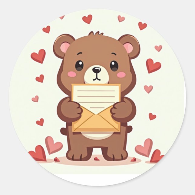 Adesivo Urso Adorável com Carta de Amor (Frente)