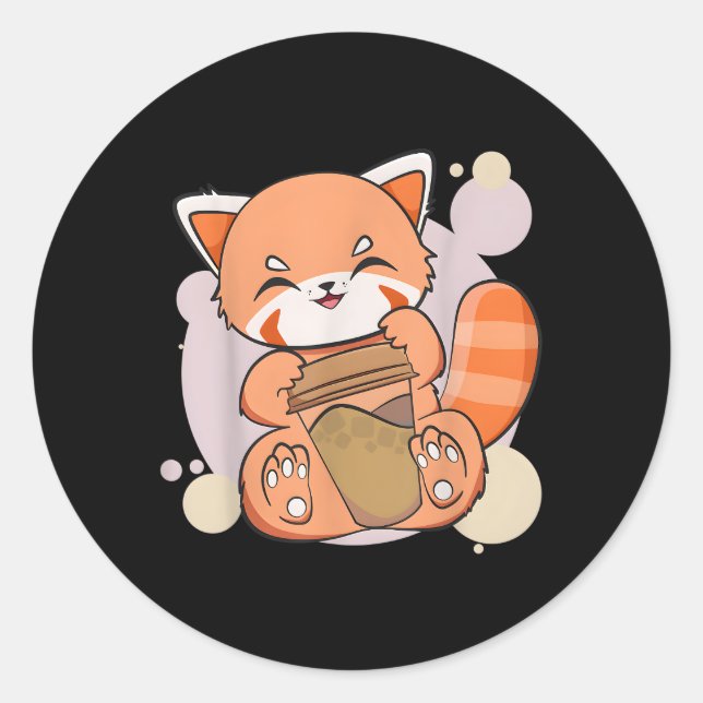 Adesivo Urso Animado do Bebendo Kawaii Red Panda (Frente)