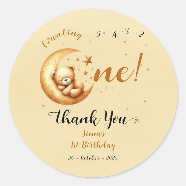 Adesivo Urso Bebê Bonito Dormindo No primeiro aniversario  (Frente)