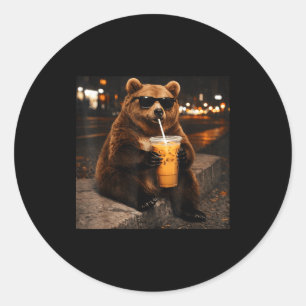 Adesivo Urso bebendo café gelado meme engraçado de animal