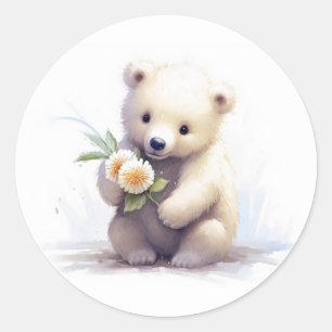 Adesivo Urso Branco Bonito Com Flor