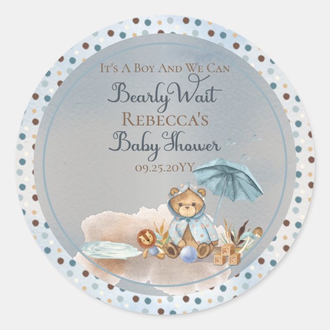 Adesivo Urso | Chá de fraldas do Garoto de Espera do Guard (Frente)