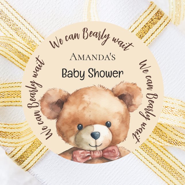 Adesivo Urso chá de fraldas que podemos esperar beige (Criador carregado)