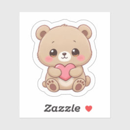 Adesivo Urso Chibi Adorável com Coração